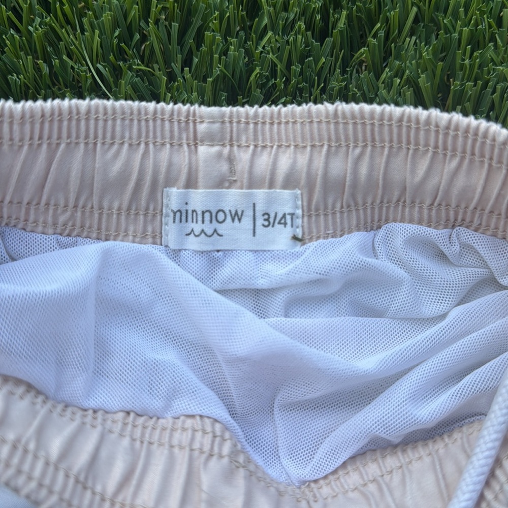 Minnow size 3/4T Colorblock Swim Trunks in Cream, White & Light Blue - Picture 3 of 3
